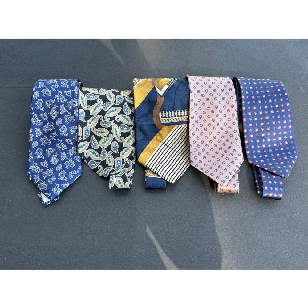 Vintage Men Silk Tie Lot 5pc Adolfo Kuppenheimer John Hill Paisley Geometric